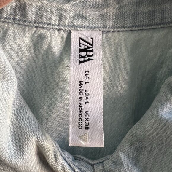 Long Sleeve Ruffle Denim Button Down Cropped Size Large Thick Material - Picture 3 of 6